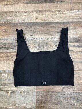 SET Active Black Ribbed Crop Bralette with 'SET' Hem Detail
